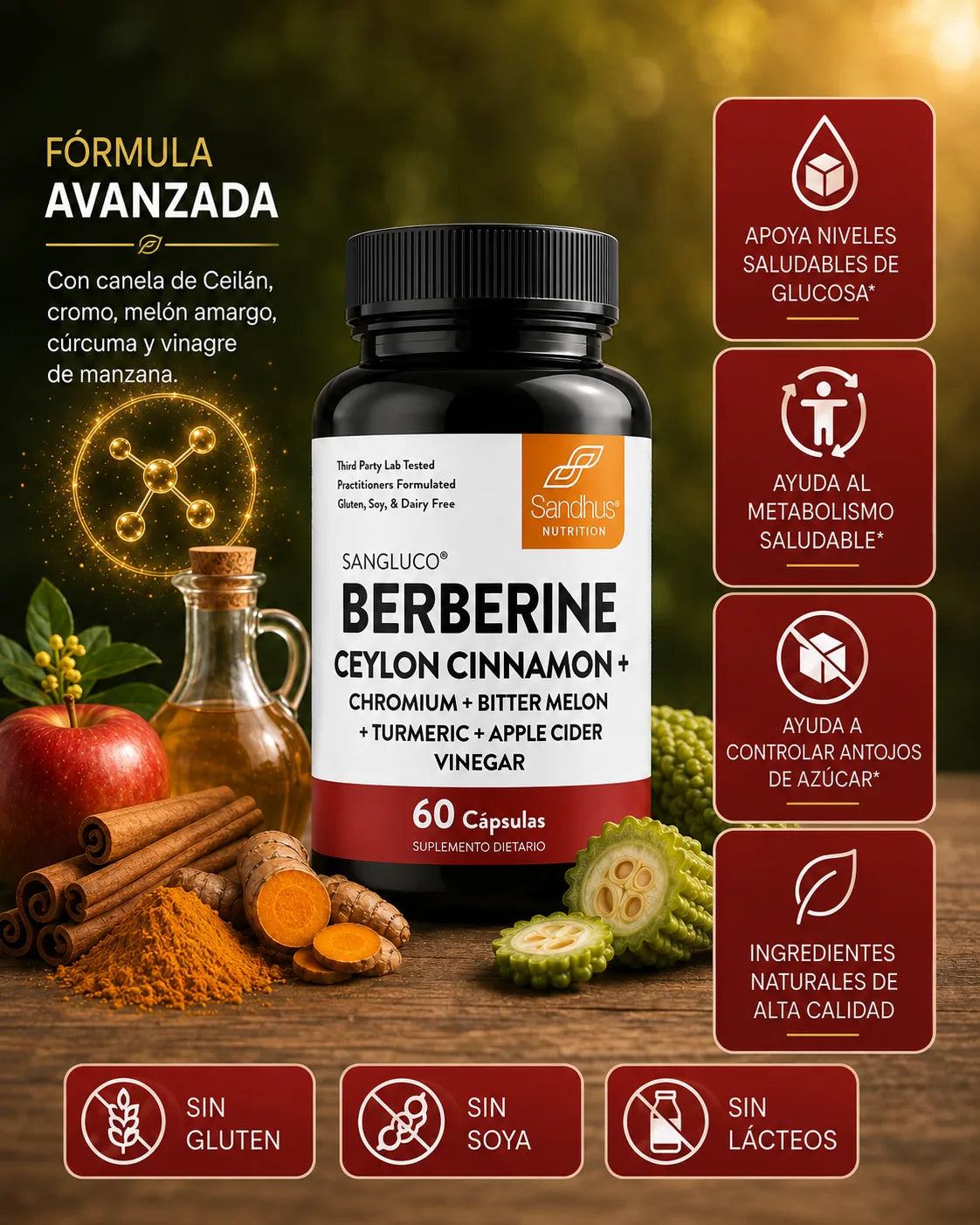 Berberina + Canela de Ceilán – Apoyo para Glucosa y Metabolismo